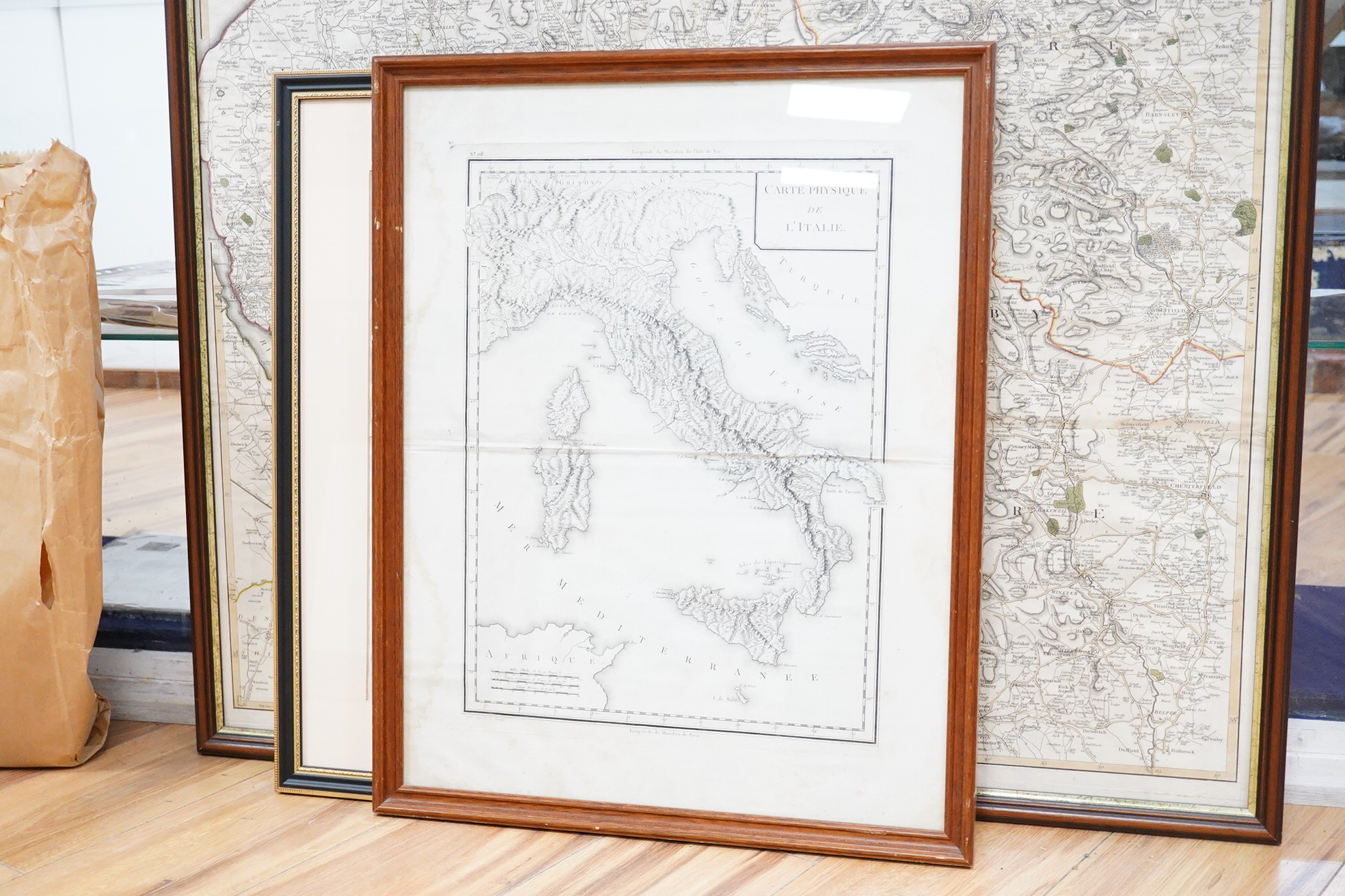 A collection of maps to include, After Stockdale, A New Map of the County Around Manchester, After Robert Morden, The County Palatine of Lancaster and various other unframed antique maps to include Continental and Britis